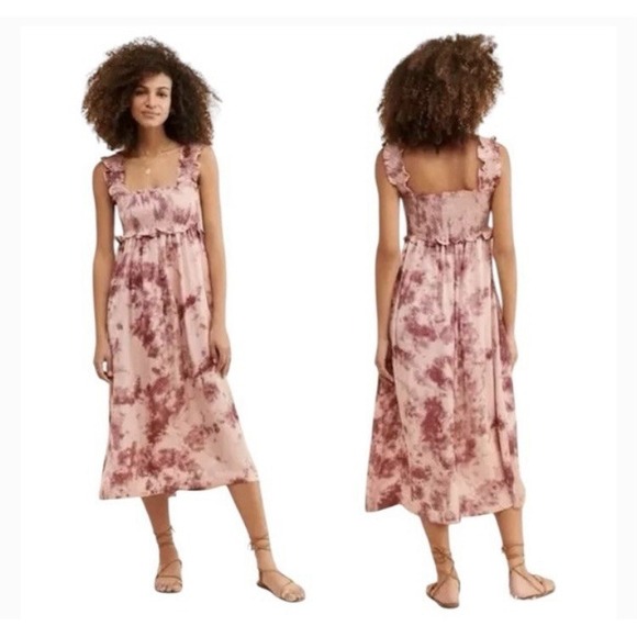 En Saison Women‎  Smocked Top Tie Dye Midi Dress Ruffle Detail Parisian Size S - Picture 1 of 14